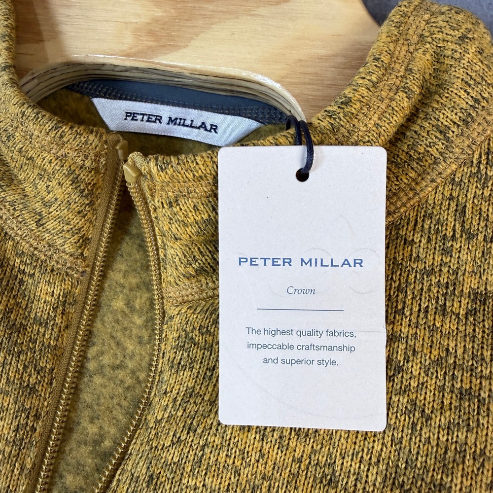 Peter Millar Crown Mens XL Full Zip Fleece Vest Mustard Yellow Heather MF23K61 - Picture 4 of 9